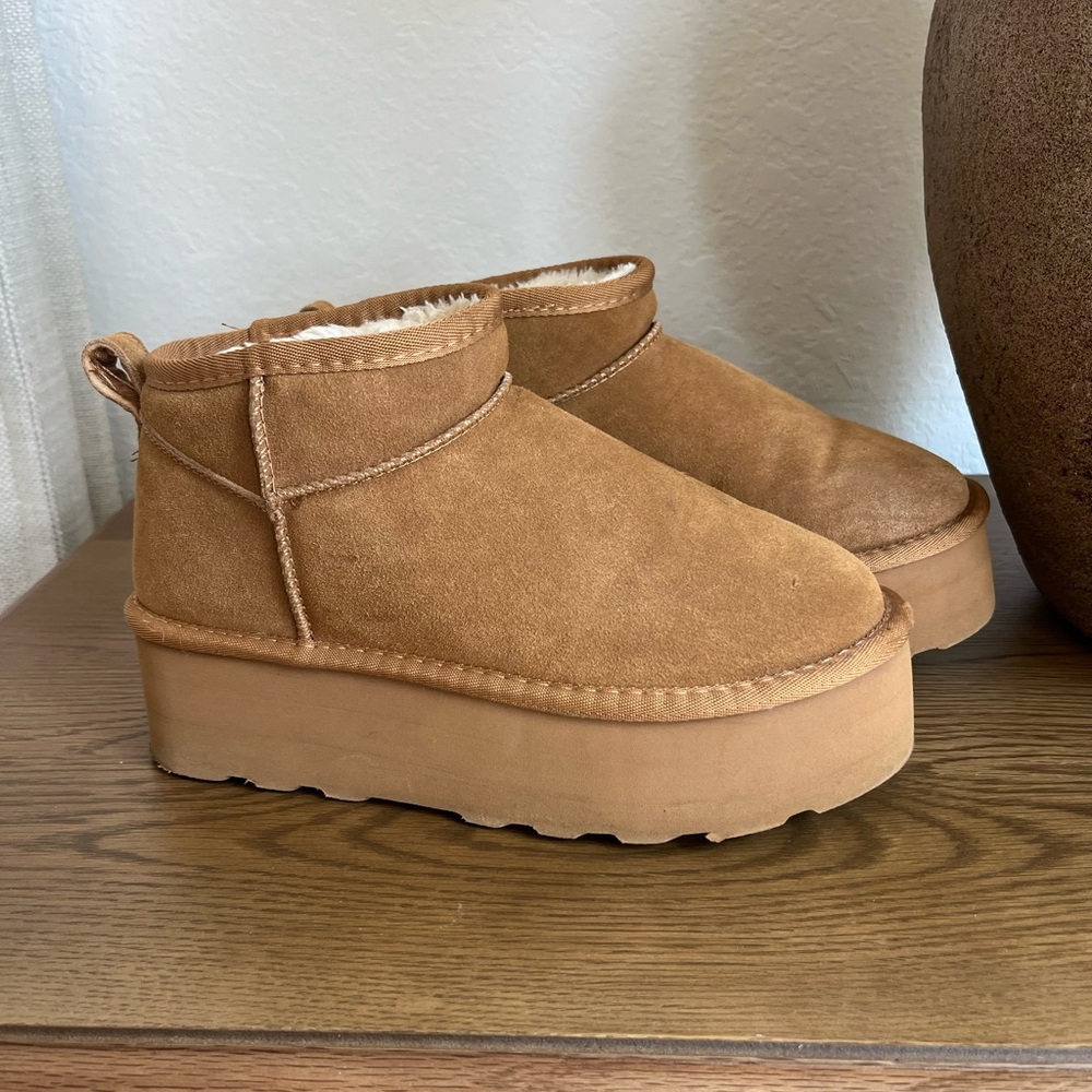 Women's Tan Suede Platform Ankle Boots